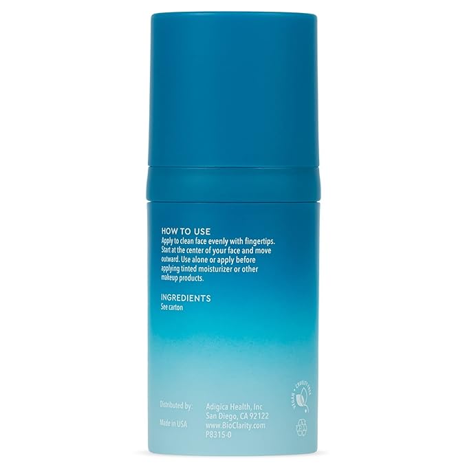 BioClarity Silicone-Free Moisturizing Primer, 100% Vegan, Non-Toxic, Doubles as Everyday Moisturizer, With Squalane, Vitamin E, Lentil & Watermelon, Lightweight Hydrating Formula, 1 fl. oz.