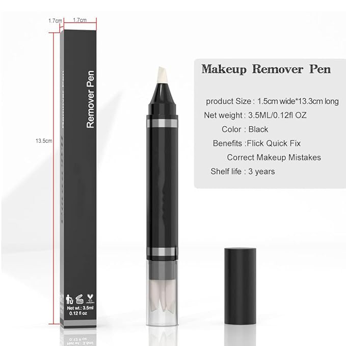 Eye Makeup Remover Pen, Makeup Remover Eraser Stick Corrector Stick Lipstick Eyeliner Eraser for Instant Touch Up Correction, Mascara Smudges Correction,Travel-Friendly Makeup Removing Pen With 3 Replacement Heads