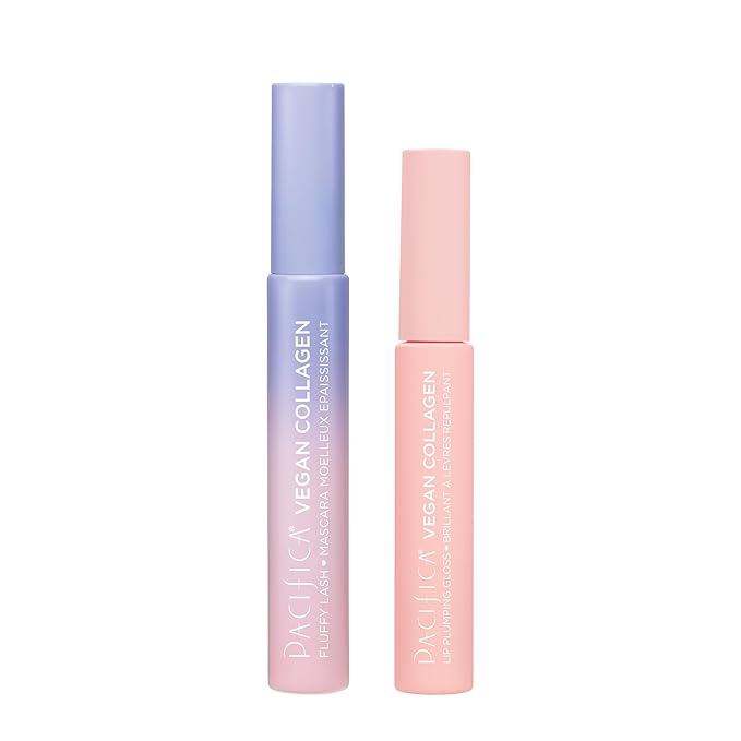 Pacifica Beauty Vegan Collagen Lash & Lip Kit - Fluffy Lash Mascara & Lip Gloss, Black, Long Lasting Volumizing, Set of 2