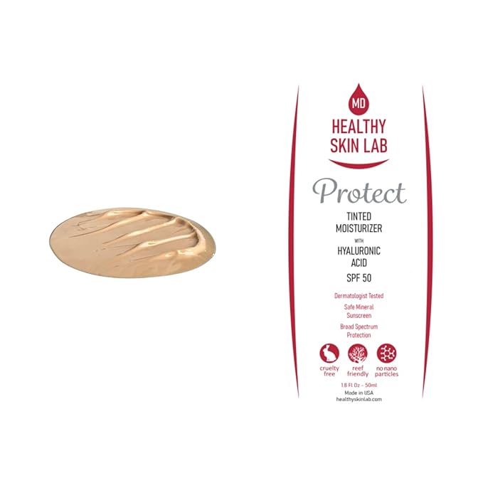 Protect Tinted Moisturizer & Mineral Sunscreen SPF 50, Hyaluronic Acid, Zinc Oxide, Titanium Dioxide for Deep Hydration, Dermatologist-Tested, Suitable for All Skin Types, 50ml