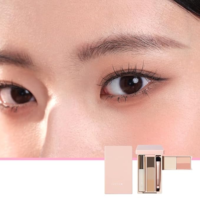 1 PC Juduo Portable Travel Use Multi Purpose Makeup Palette, Mini Size Blusher Highlighter Eyebrow Eyeshadow Palette With Mascara & Brush, All in One Travel Palette (01#)