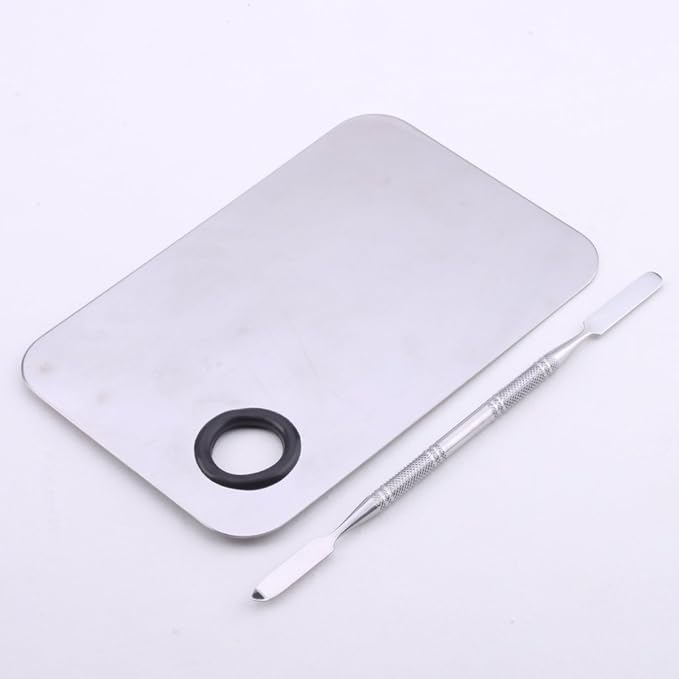 Stainless Steel Professional Pro Lady Cosmetic Makeup Palette Nail Eye Shadow Mixing Makeup Palette with Spatula Tool(150x100MM)