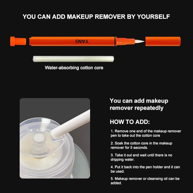 Makeup Remover Pen, Quick Fix Makeup Remover Pen, Reusable Makeup Eraser for Correcting Eyeliner Pen Mistakes, Easy-to-Use Mascara Remover and Waterproof Makeup Remover for Eyes, Brows and Lips