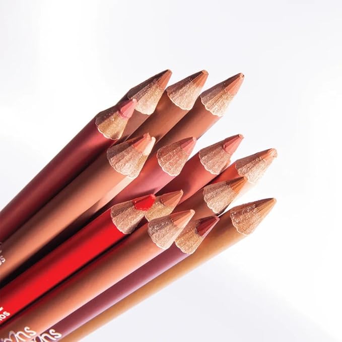 12 Colors Wooden Lip Liner Pencil Set, High Pigmented Soft Matte, Long Wearing, Deep and Rich in Color, Smudge Resistant