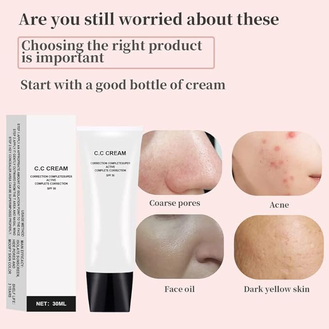 Cc Cream Self Adjusting for Mature Skin,Skin Tone Adjusting CC Cream SPF 50,for Older Women-1.01 oz(1PCS)