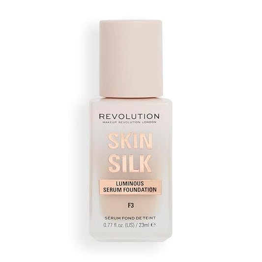 Revolution, Skin Silk Serum Foundation, Light to Medium Coverage, Lightweight & Radiant Finish, Contains Hyaluronic Acid, F3 Light Skin Tones, 0.77 fl oz