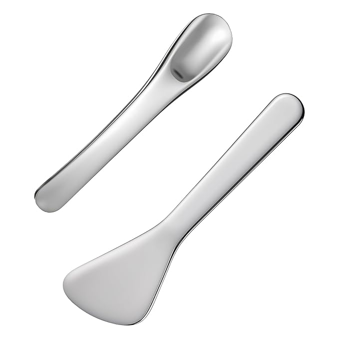 2Pcs Cosmetic Spatula, Reusable Mini Makeup Spatulas Stainless Steel Face Mask Applicator Cosmetic for Skincare Lotions for Sampling and Mixing Creams