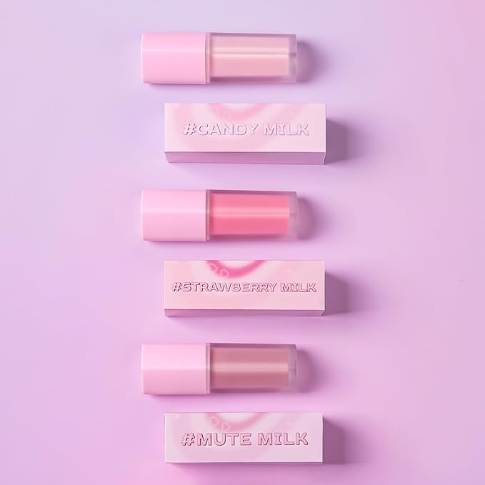 Milk Heart Tint Lip & Cheek Stain, Soft Matte, Velvet Finish Lip Color, Creamy Korean Lip Tint for Natural & Vibrant Lips (01 Candy Milk, 1 Count)