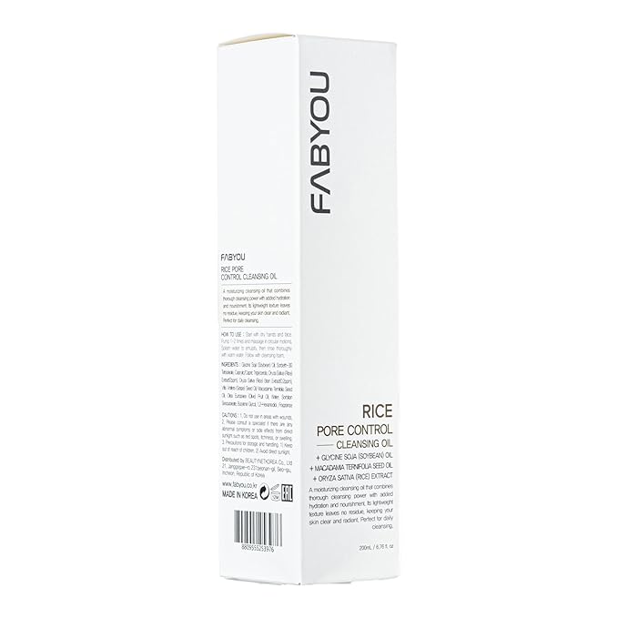 FABYOU Rice Pore Control Cleansing Oil 6.76 fl oz – Korean Skin Care for Deep Pore Cleansing, Moisturizing & Nourishing, Hypoallergenic, Plant-Based Oils, for Clear and Smooth Skin