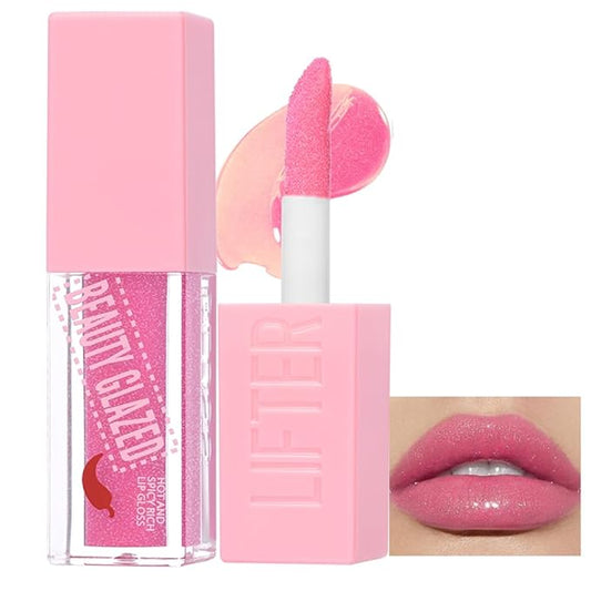 Beauty Glazed Hot & Spicy Rich Lip Gloss & Plumping Lip Oil with Chili Extract – Ultra‐Hydrating, Long‐Lasting Gloss & Sensual Plump Formula for Bold, Moisturized Lips (102# PINK, 1)
