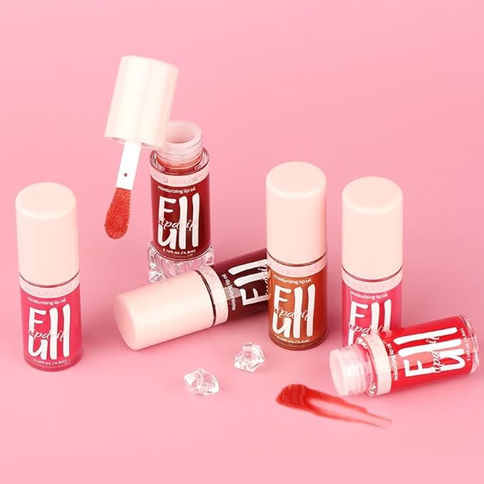 2PC Lip Oil and Metallic Glitter Pink Lipstick,Natural Lip Plumper,Fruit Flavoured Lip Oil,For Dry Lip's Moisturizing Hydrating,Vegan & Cruelty-free (03 Aphrodite+15)