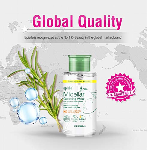 Epielle Micellar Cleansing Water | Makeup Remover for All Skin Types | Gently Cleanses Skin | 8 Fl Oz (1 Pack) | Ideal for Beauty Gifts, Spa Days, Gift Sets | Korean Skincare
