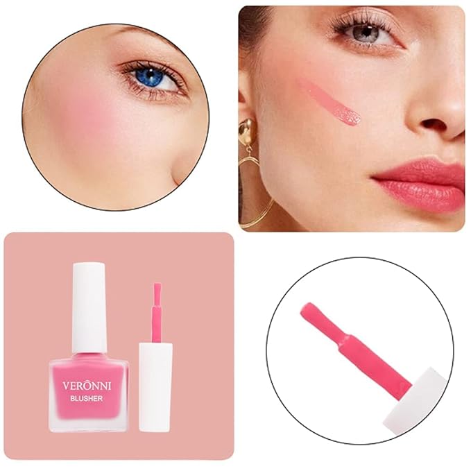 VERONNI Shimmer Fruit Juice Liquid Blusher, Long Lasting Lightweight Moisturizing Cheek Blush,No stimulation Brighten Skin Color Natural Waterproof Cream Blush 401