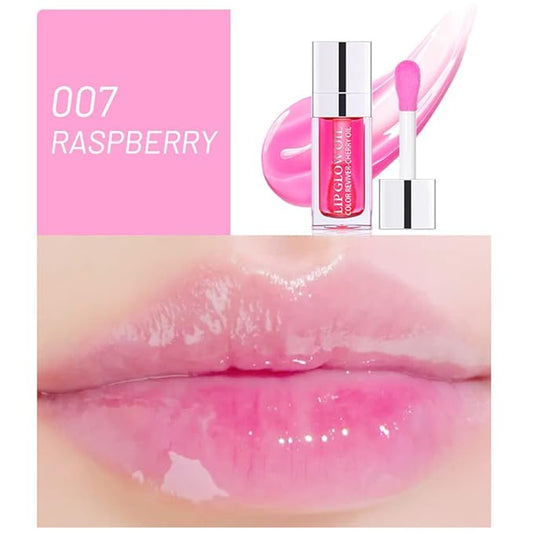 Plumping Lip Oil, Hydrating Lip Gloss Tinted Lip Balm, Long Lasting Nourishing Lip Glow Oil Non-sticky Big Brush Glitter Primer Lip Tint (RASPBERRY)