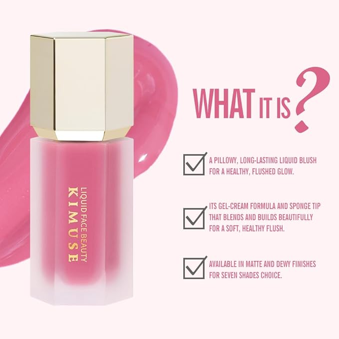 KIMUSE Liquid Blush, Soft Cream Blush Face Blush, Liquid Blush for Cheeks, Long-Wearing Pigmented Blush, Waterproof, Smudge Proof, Dewy Finish
