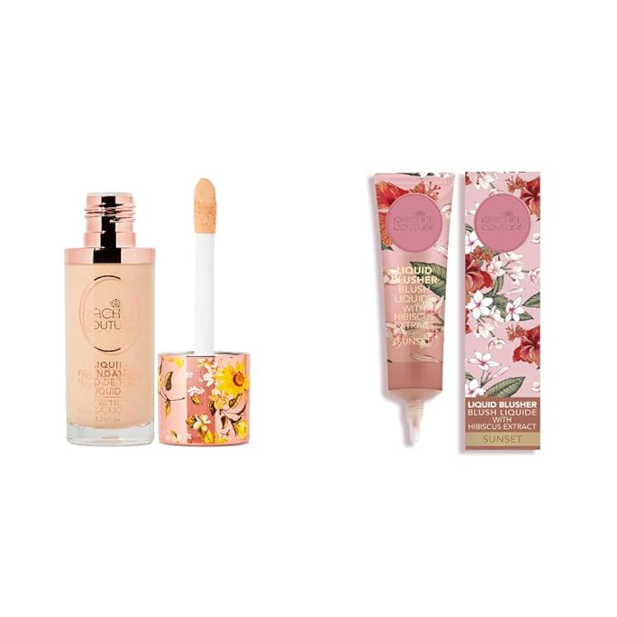 Rachel Couture Liquid Foundation & Blush Bundle | Vegan & Cruelty-Free | Infused with Arnica & Hibiscus Extract β Porcelain & Sunset