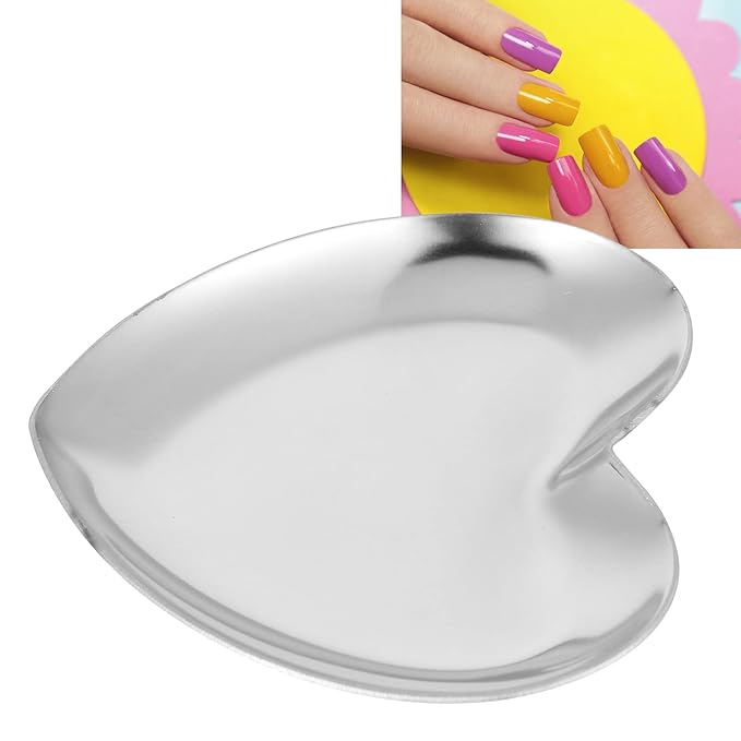 Nail Palette, Nail Palette Nail Palette Heart Shaped Art Palette Stainless Steel Palette Makeup DIY Paint Color Mixing Tray Nail Art Palette Resin(Silver)