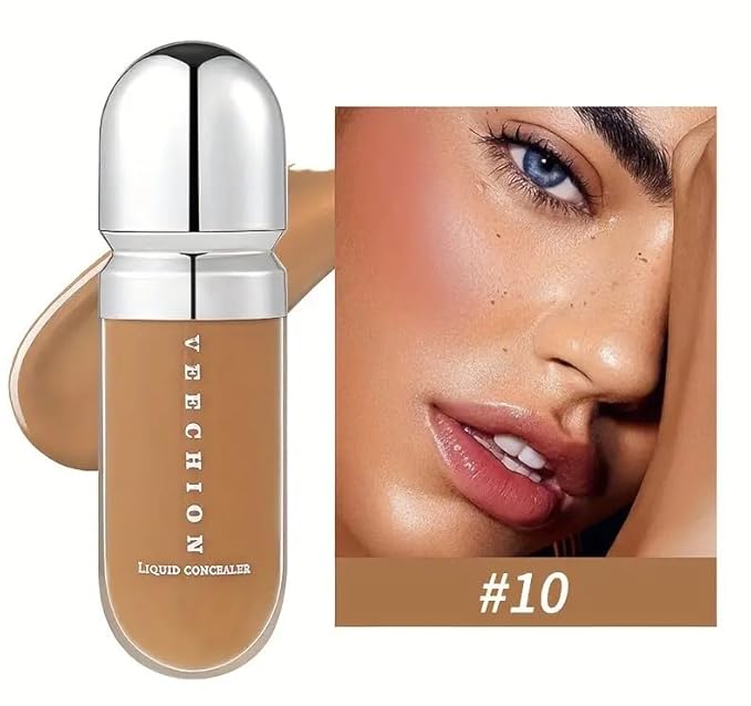 12-Shade Full Coverage Long Lasting Concealer, Waterproof Liquid Foundation For All Skin Types, Matte Finish, Buildable Coverage (10, 8ml)