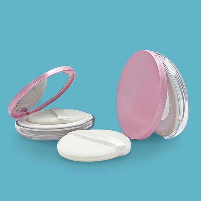 2 Pcs Loose Powder Container,3g Reusable Plastic Empty Powder Case Loose Powder Compact Case with Mirror and Net Sifter,Portable Makeup Powder case
