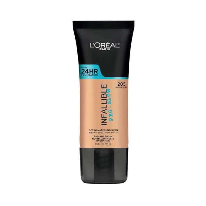 L’Oréal Paris Makeup Infallible Up to 24HR Pro-Glow Foundation, 205 Natural Beige, 1 fl; oz. (Pack of 4)