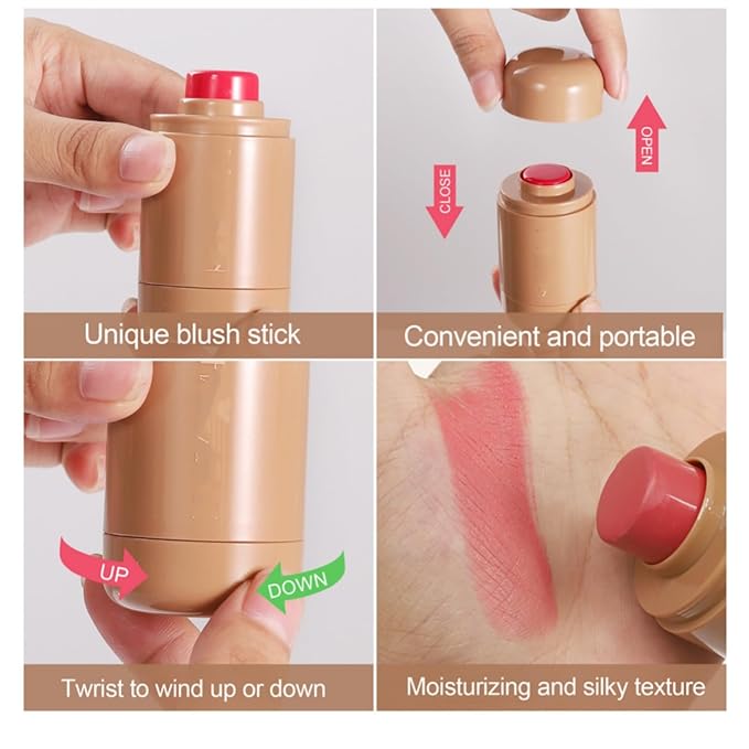 MAEPEOR Matte Blush Stick Creamy Natural Looking Finish Face Blush Long-Lasting Lightweight Buildable Blushes Stick for Cheeks (Color H01)