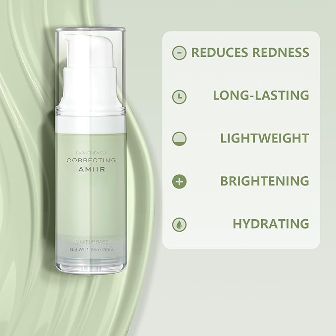 AMIIR Poreless Primer for Face Before Makeup - Smooth Brighten Moisturize Face Primer, Neutralize Redness, Color Correcting Primer, Pore Filler Make Up Primer for Face, Matte Blurring Primer, Green