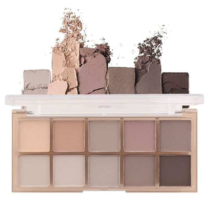 10 Colors Nude Gray Taupe Matte Eyeshadow Palette,Highly Pigmented Neutral Nude Eye Shadow Palette,Ultra-Blendable,Long Lasting Waterproof Travel Size Makeup Pallete,Vegan,Cruelty -free