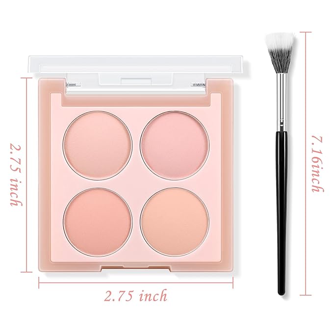 4 Colors Cream Blush Palette, Face Powder for Cheeks, Matte Pink Palette With Brush, Highlighter Eyeshadow Makeup Palette