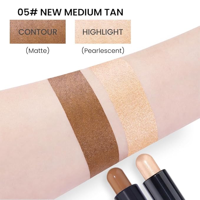 Kaely 2in1 Cream Bronzer Highlighter Stick,Face Shaping Contouring Sticks,Cheek Contour Highlight Palette Kit,maquillaje contorno en crema Bronzing Foundation Stick,Face Brightens & Shades Makeup,05
