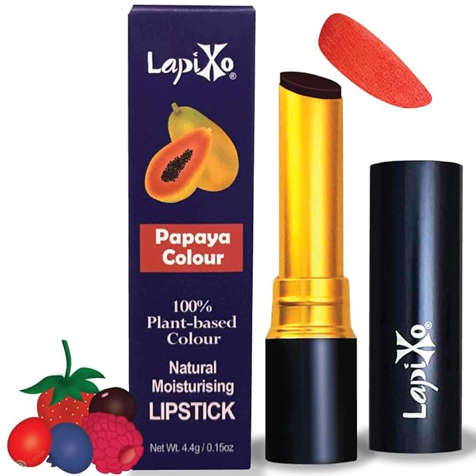 100% Plant-based Color Lipstick, Unique Formula, Natural + Moisturizing | Non-Toxic, All Food Ingredients, Antioxidant-rich, Natural Matte Vibrant Color, 4.4g/0.15oz (Papaya color)