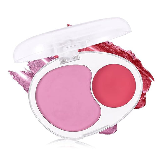 Dual-Tone Face Blush Palette for Cheeks - Waterproof, Long-Lasting, Satin Finish, Creamy Texture, Sculpting, All Skin Tones, Squalane, Highlighting, for Home, Travel, Makeup 2 Tone Tint 4#