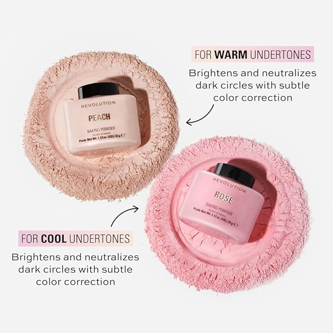 Revolution, Loose Baking Powder, Makeup Setting Powder, Long Lasting Coverage, Mattifies & Reduces Shine, Rose, 1.13 oz
