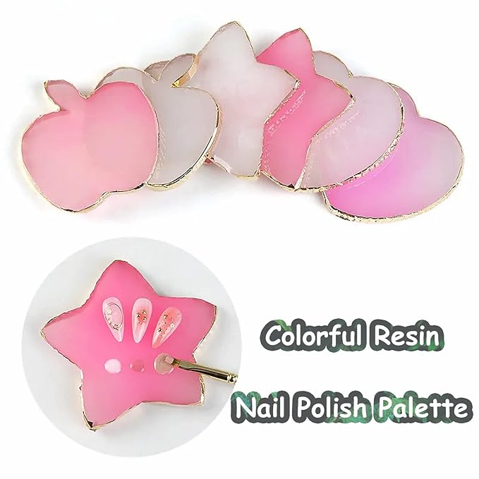 MISUD Resin Nail Art Palette Nail Polish Drawing Color Dish Golden Edge Resin Stone Paint Drawing Color Dish Manicure Nail DIY Tool Square Shape Nail Palette (White)
