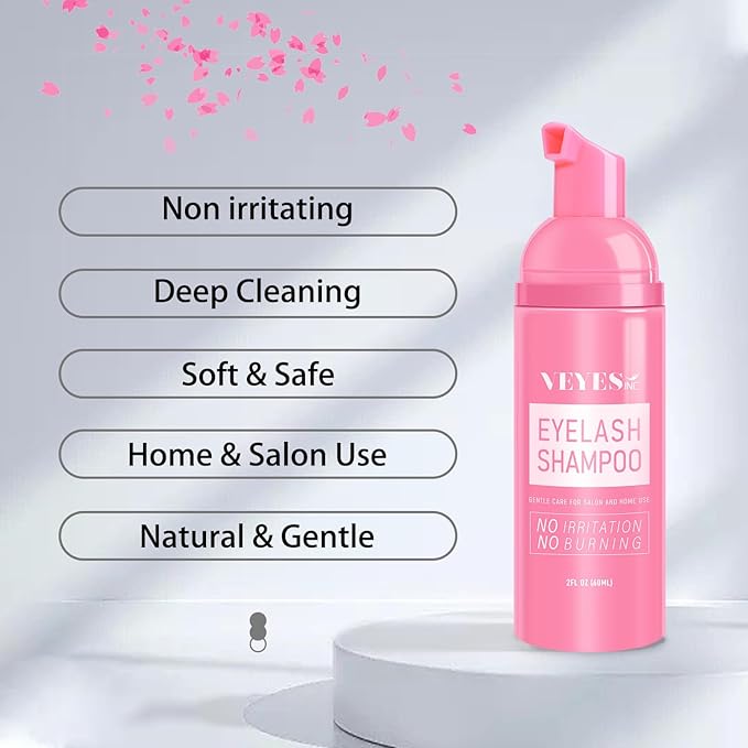 VEYES INC Lash Shampoo for Lash Extensions. Eyelash Wash for Extensions & Natural Lashes. Eyelash Extension Cleanser + Brush,Oil & Sulfate Free,60ml. Lash Supplies for Salon & Home Care