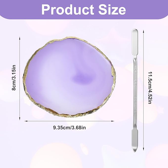 2 PCS Resin Nail Art Palette, Art Painting Gel Palette Gold Edge Color Makeup Display Board Gold Edge Nail Holder With1 Color Stick, Cosmetic Mixing Tools, Purple and Gray