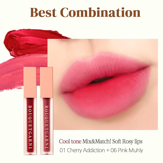 Bouquet Garni Blursome Velvet Lip Tint Red Vibe - Lip Stain Long Lasting Waterproof Korean Lip MakeUp Beauty Products - Smoother and Hydrating Lips with Rosehip Oil and Honey Extract