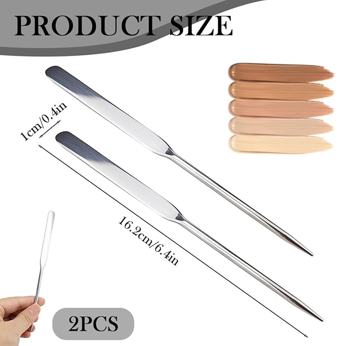 2PCS Makeup Spatula, Stainless Steel Foundation Spatula, Makeup Stirring Rod Tool for Nail Art Face Makeup, 6.4Inch