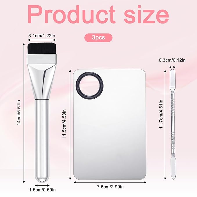 3 PCS Makeup Spatula Set, Stainless Steel Foundation Spatula, Makeup Mixing Palette, Foundation Make up Stick, Reusable Beauty Spatulas Tool for Facial Cosmetic