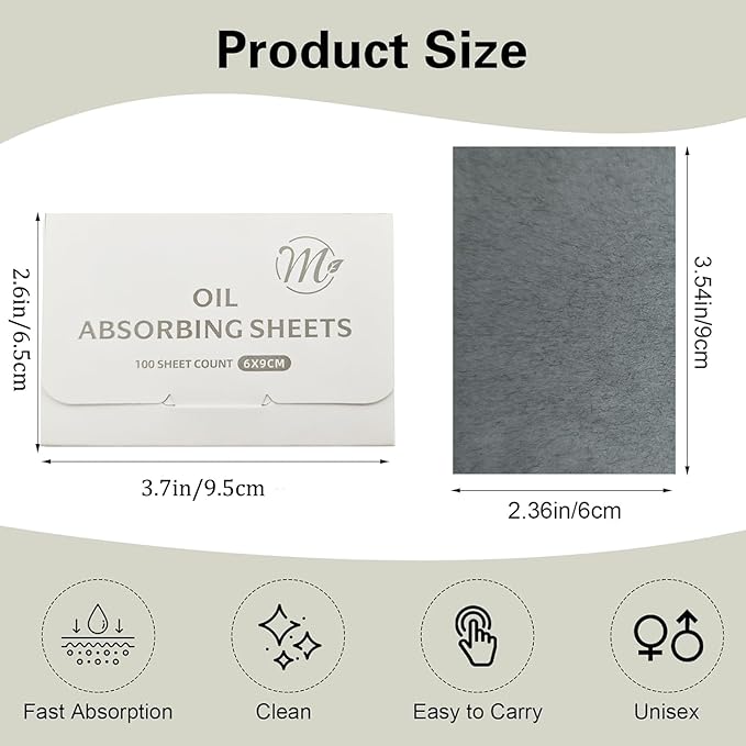 Natural Facial Oil Blotting Paper, 600 Counts Oil Absorbing Sheets for Face, Bamboo Charcoal Oil Absorbing Sheets for Oily Skin, Oil Control Film, Portable Oil Pad, Makeup Friendly