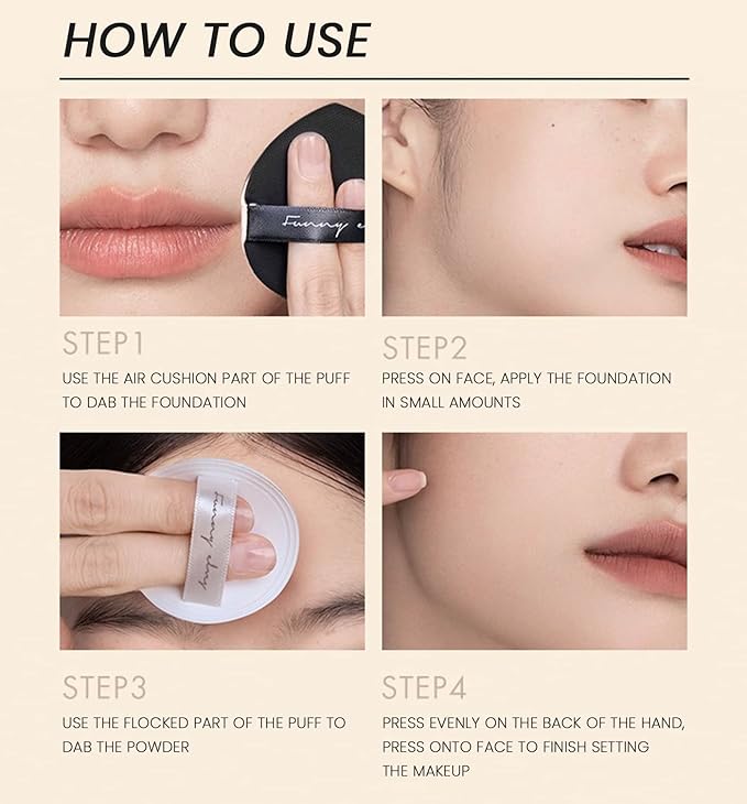 Funny Elves Air Cushion Foundation Pressed Setting Poweder Touch-up Two-in-One Long Lasting Concealer Oily Skin F21 1 Count