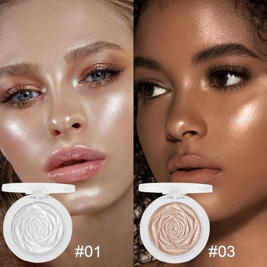 evpct Pearl White & Champagne Gold Face Highlighter Makeup Shimmer Glitter Diamond Sparkly Highlighters Makeup Palette Powder for Face Body Cheek iluminadores iluminador de jos maquillaje luminizers