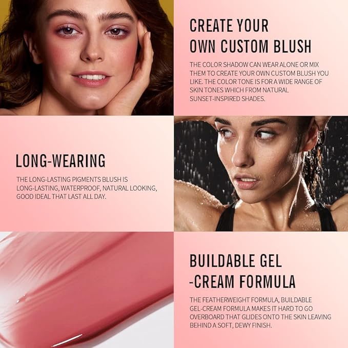 KIMUSE Liquid Blush - Soft Cream Blush for Cheeks, Long-Wearing, Waterproof & Smudge Proof, Dewy Finish