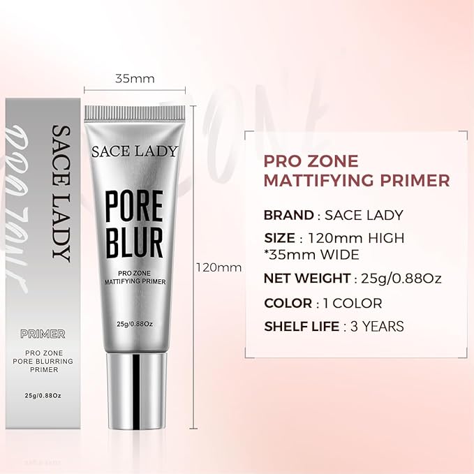 SACE LADY Mattifying Primer Blurs Pores and Fine Lines, Smooths & Hydrates Skin, Helps Foundation Base Makeup Longer for Lasting Matte Natural Finish