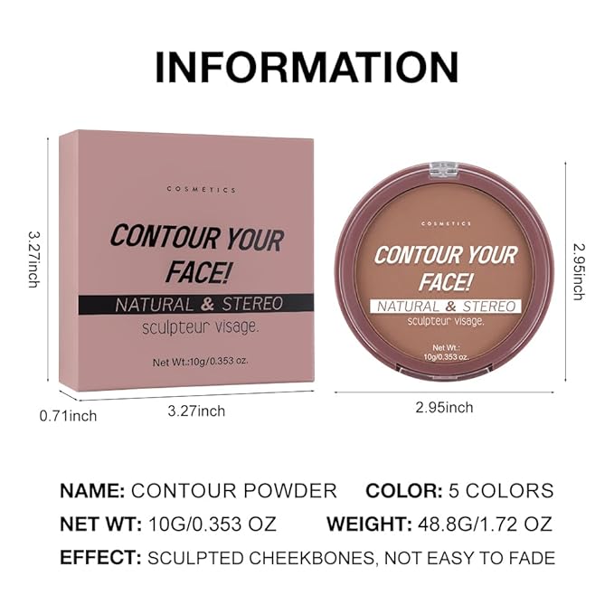 Contour Powder Foundation - Matte Finish, Waterproof & Oil-Control, All-Day Wear for Natural 3D Sculpting, No Cakey or Fading (Shade Adjustable)(3#, 1 Count (Pack of 1))