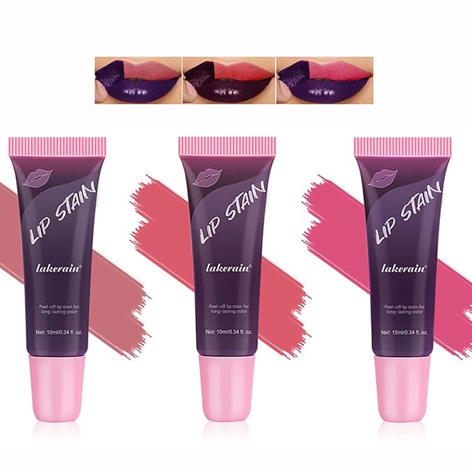 3 Colors Peel Off Lip Stain Detachable Lip Liner Set Long Lasting Lip Stain Peel Off Waterproof Non-sticky Matte Nude Lip Gloss Highly Pigmented Tattoo Lip Tint Stain Color (Multicolor, 3PCS)