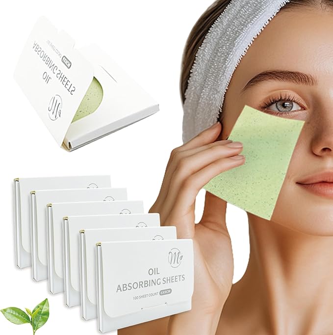 Facial Oil Blotting Paper, Natural Charcoal - 600 Counts, Makeup Friendly Oil Absorbing Paper, Strong Oil Blotting Paper That Is Easy To Carry And Use (Green, 3.7×2.6inch)