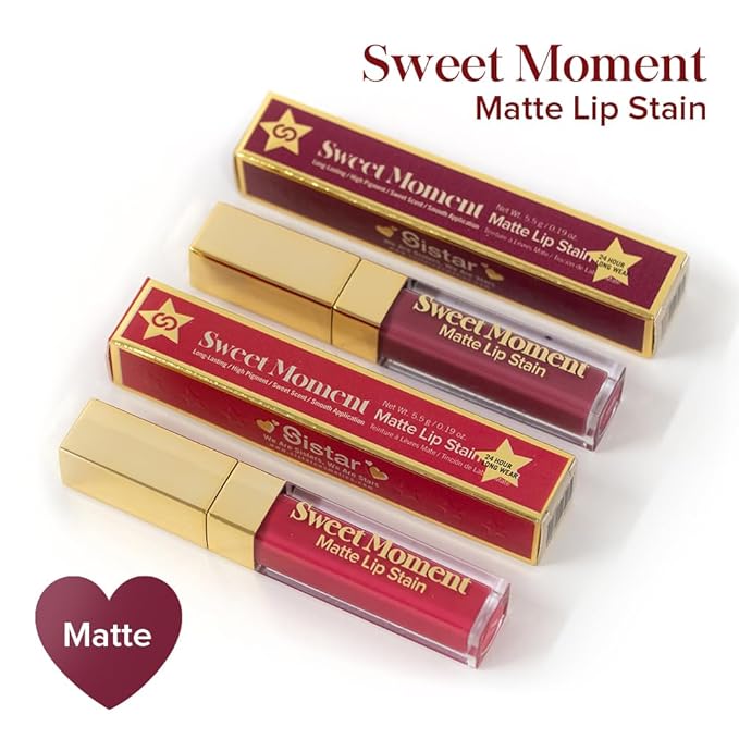 Sistar Sweet Moments Matte Lip Stain Long-Lasting Matte Finish Vivid High Pigment Colors Smooth and Sweet 1.5 mL / 0.05 fl. oz. (Vampire)