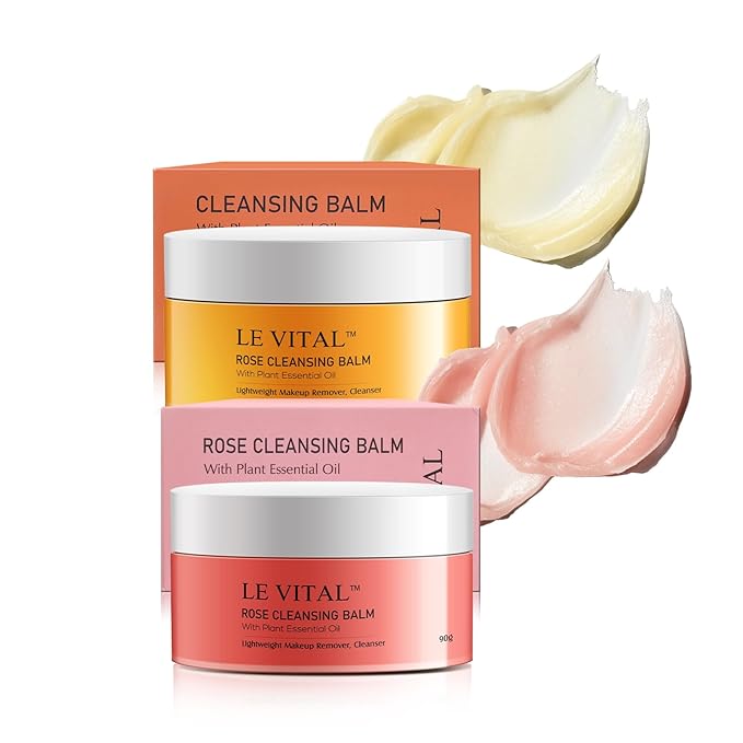 Cleansing Balm, Plant Essential Oil Makeup Remover for Sensitive & Dry Skin, 1-Step Gentle Cleanser for Heavy Makeup, Sunscreen & Women’s Skincare,Travel-Friendly (Pack of 2, Tangerine & Rose)