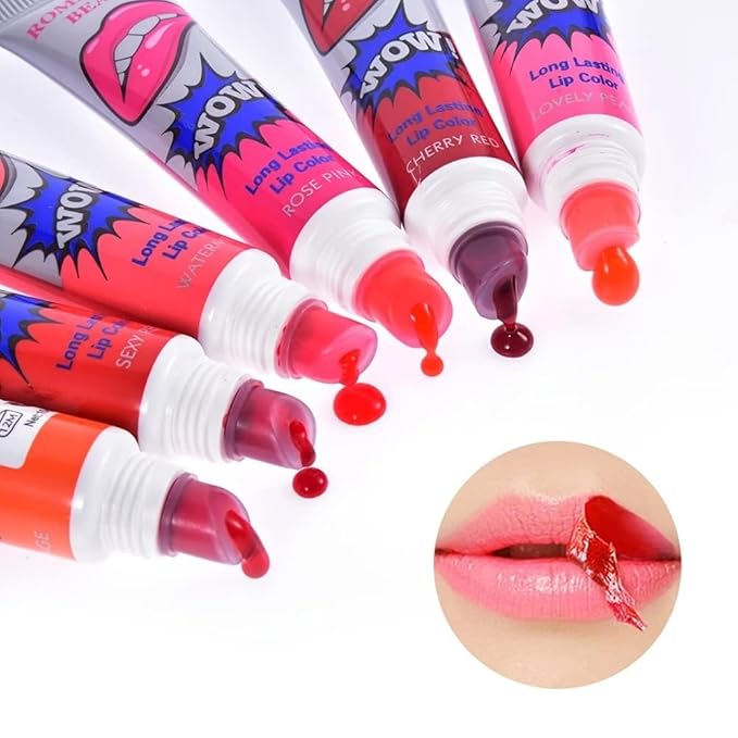 Romantic 6 Colors Tattoo Magic Color Lip Stain Tint Long Lasting Lip Gloss Sets for Women Peel Off Colored Matte Sexy Color 1 SET