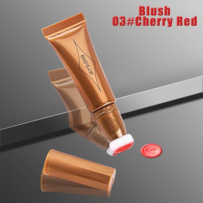 Blush Wand Liquid Cream Blush Stick with Cushion Applicator Face Blush Makeup Long Lasting Cream Contour Wand Highlighter Blush Liquid Rare Beauty Blush Contour Stick(#03 Cherry Red Blush)